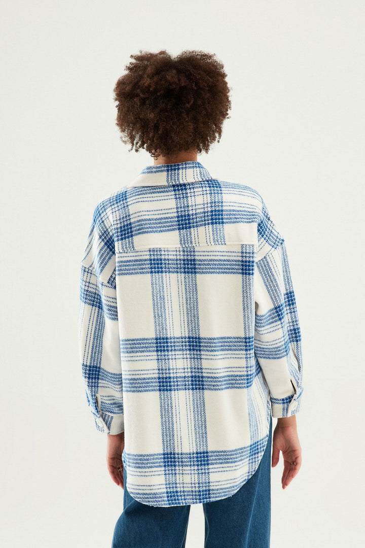 Çizgili Büyük Cepli Gömlek Mavi