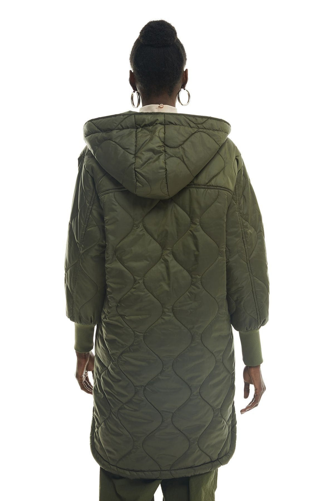 Hooded Quilted Long Coat Khaki