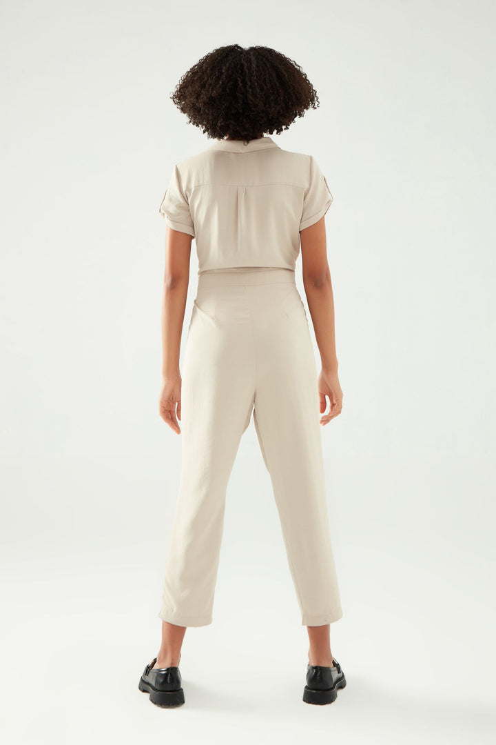 Double Breasted Collar Jumpsuit Stone