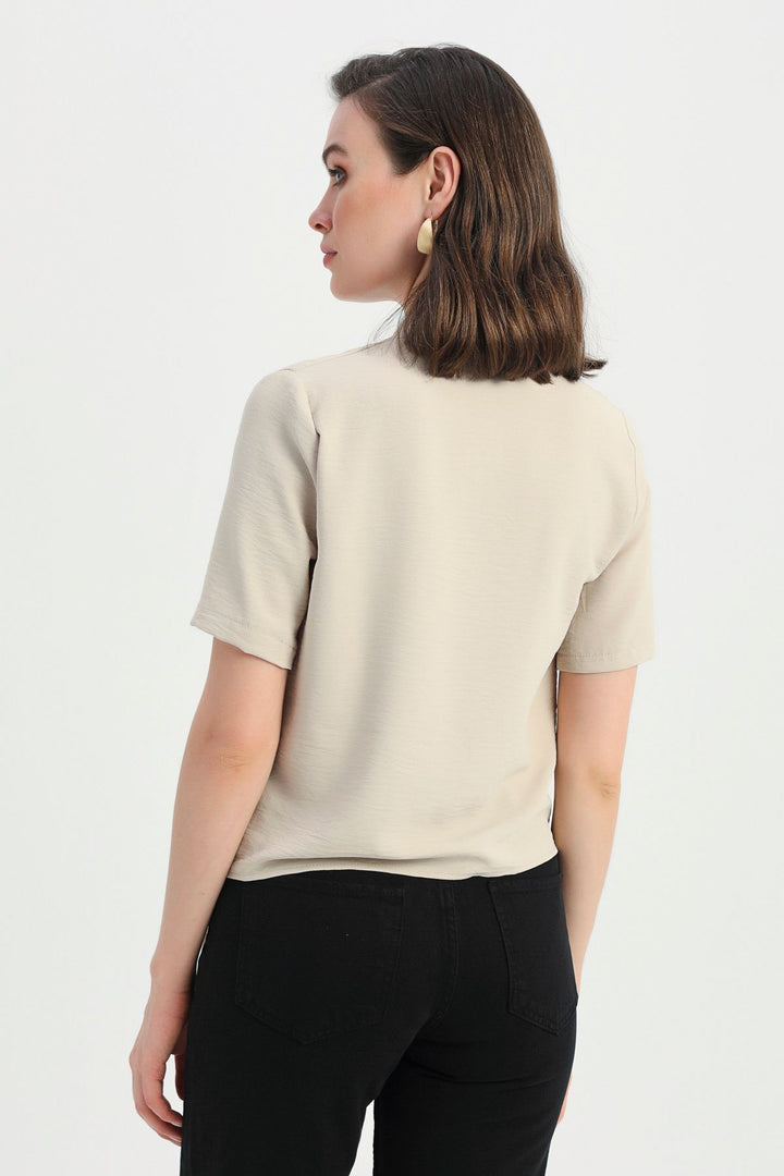 Side Tie Double Breasted Blouse Stone