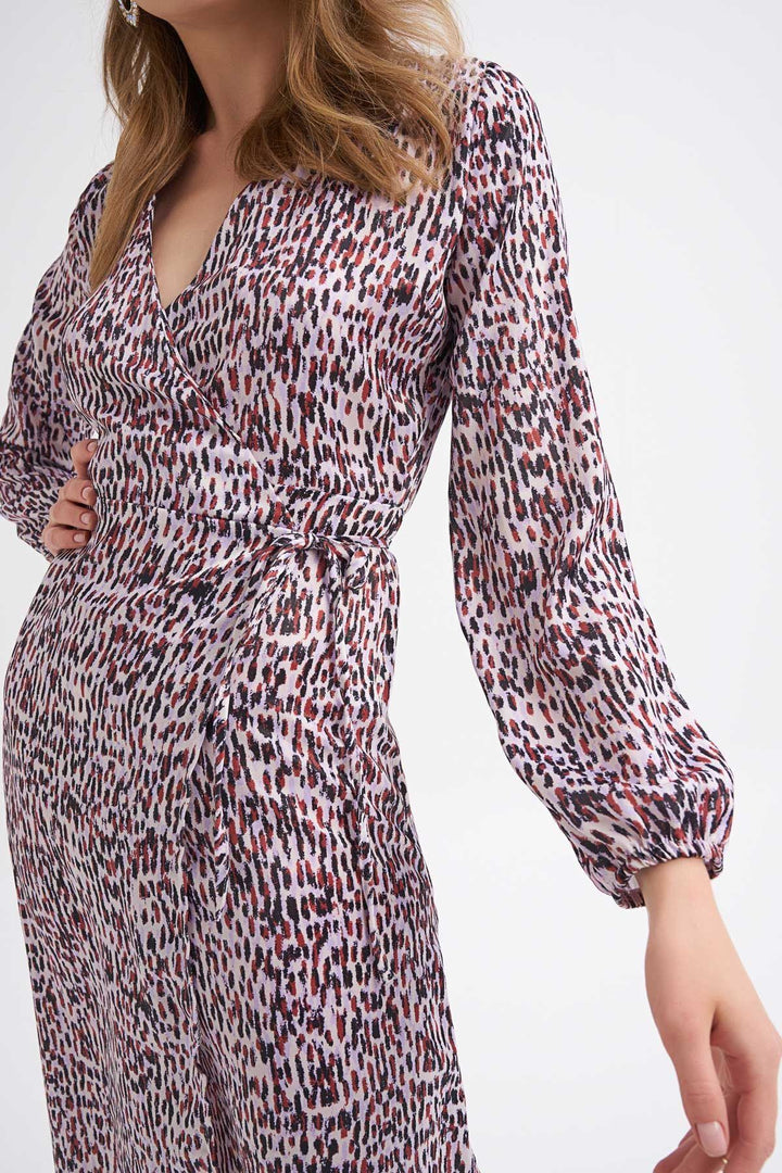 Patterned Slit Detailed Wrapped Dress Lilac