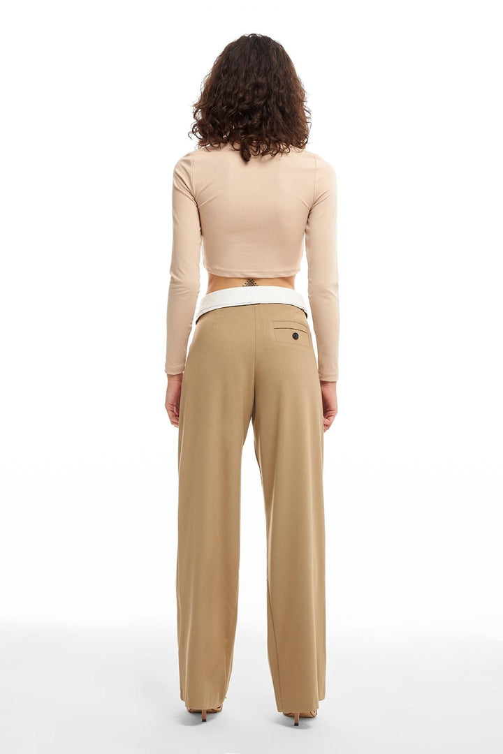 Belt Detailed Fabric Trousers Beige