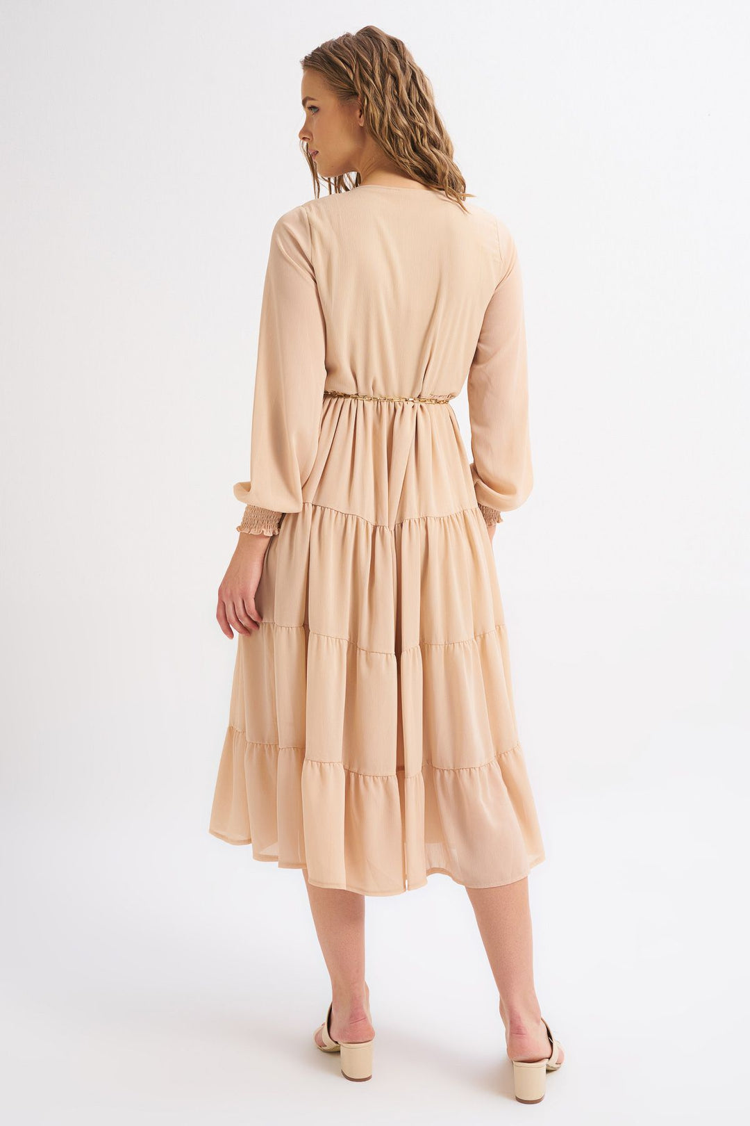 Chain Belt Dress Beige