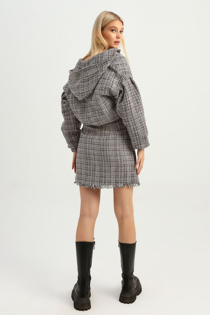 Beli Lastikli Bomber Tüvit Ceket Pudra