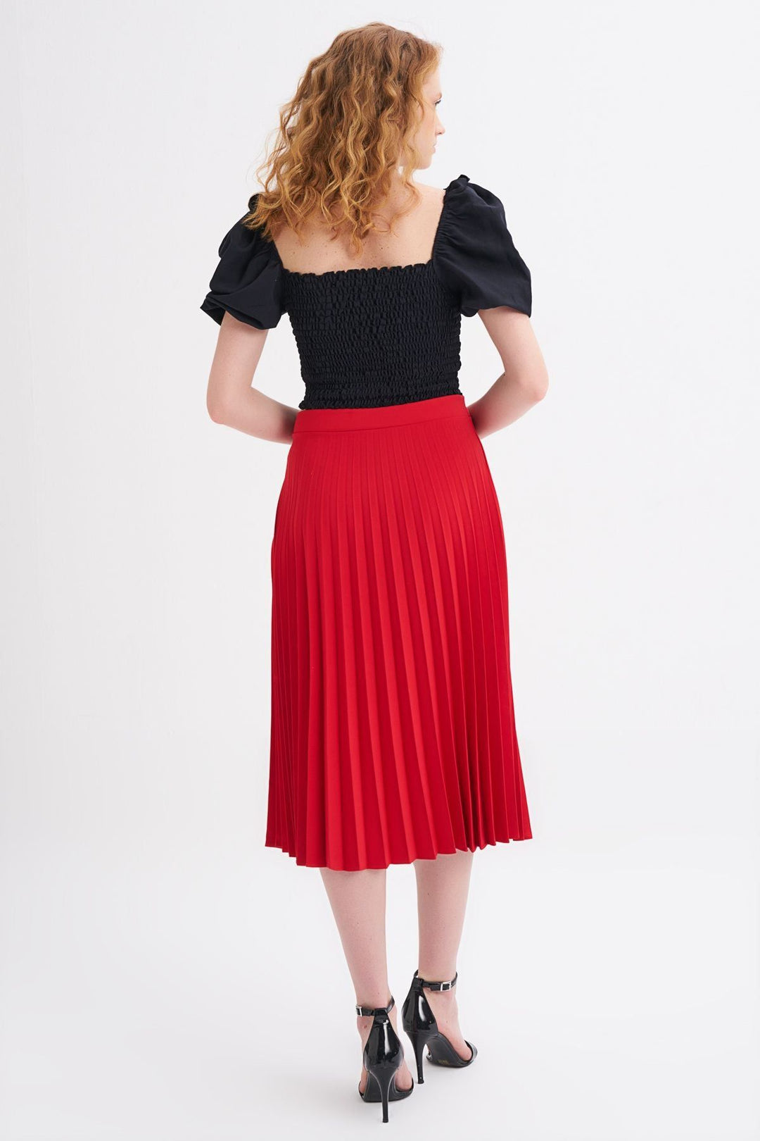 Pleated Midi Skirt Red