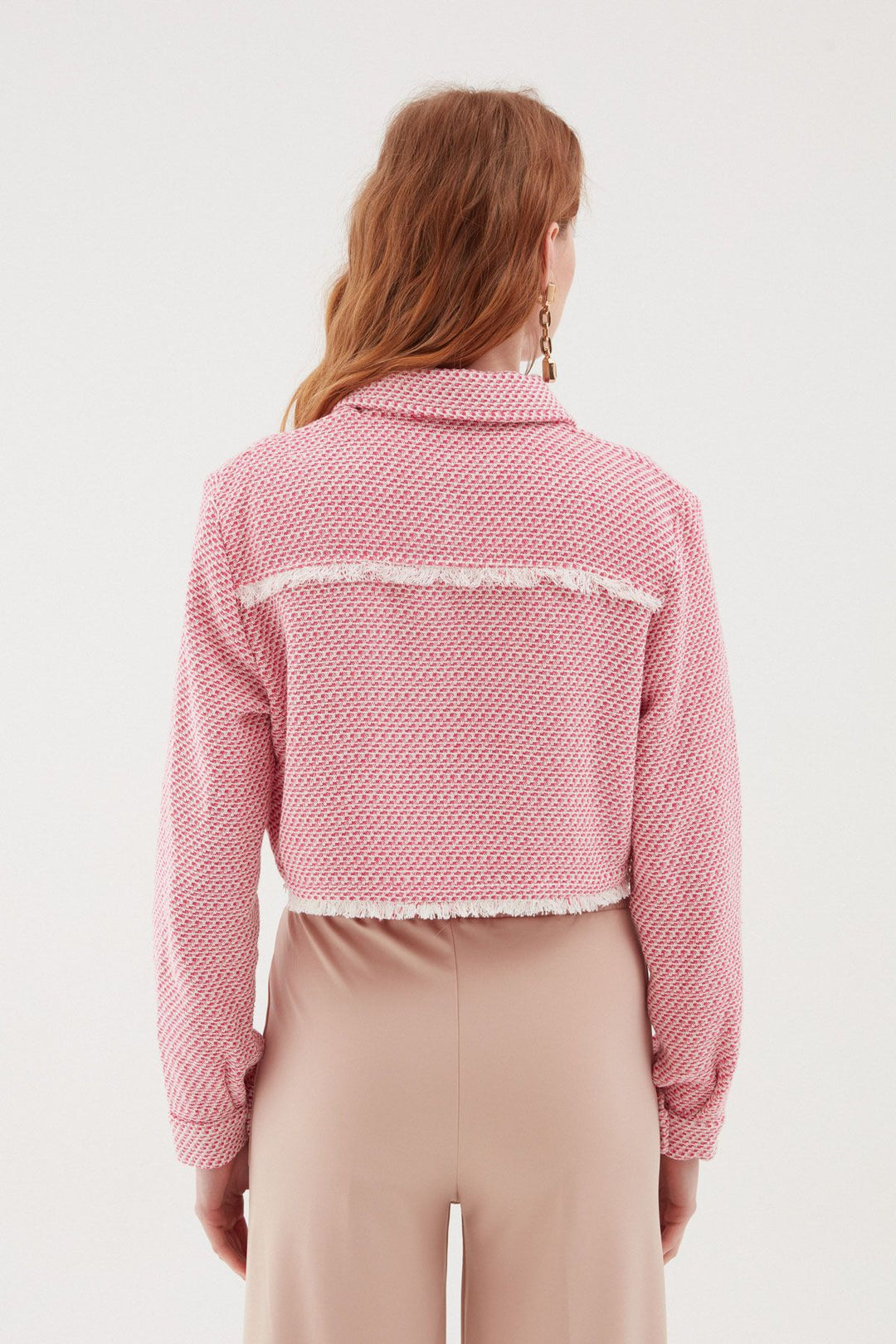 Tweed Crop Jacket Pink