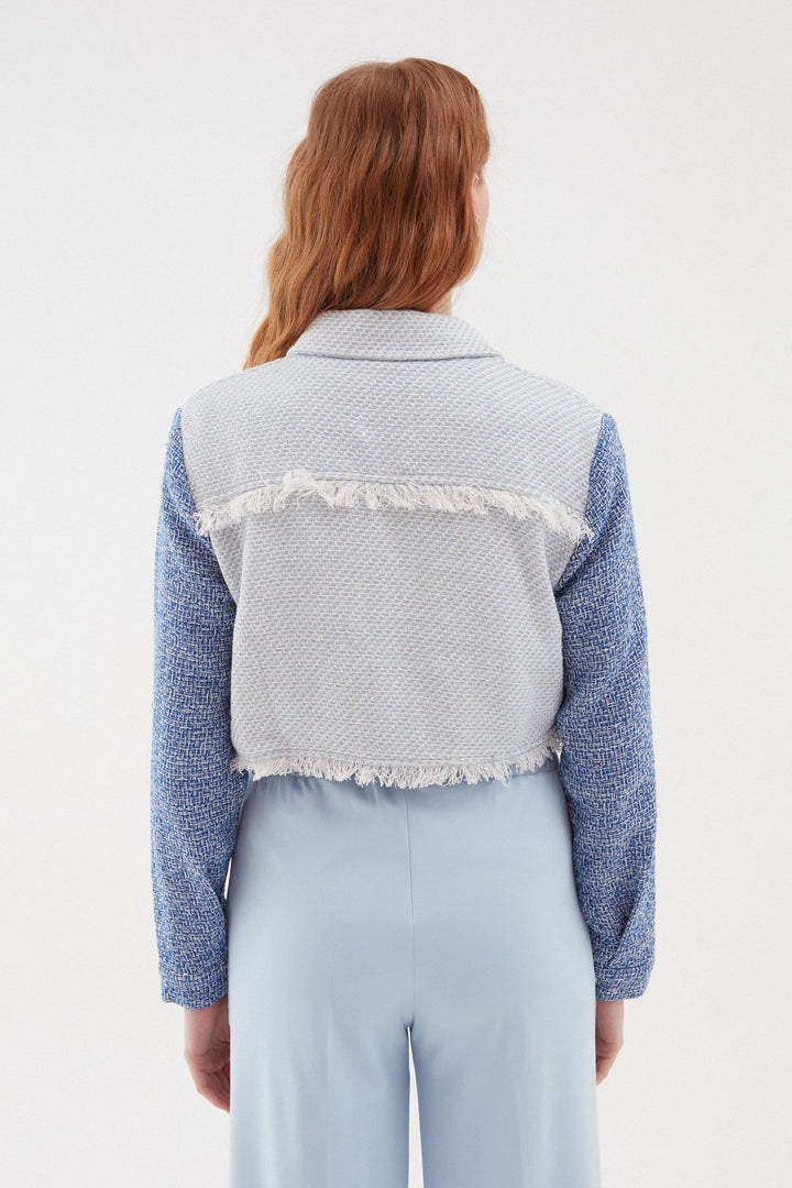 Püsküllü Tüvit Ceket Mavi