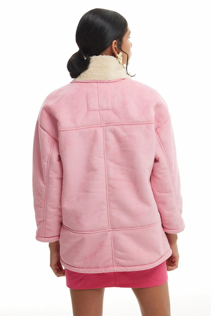 Double Breasted Suede Coat Pink