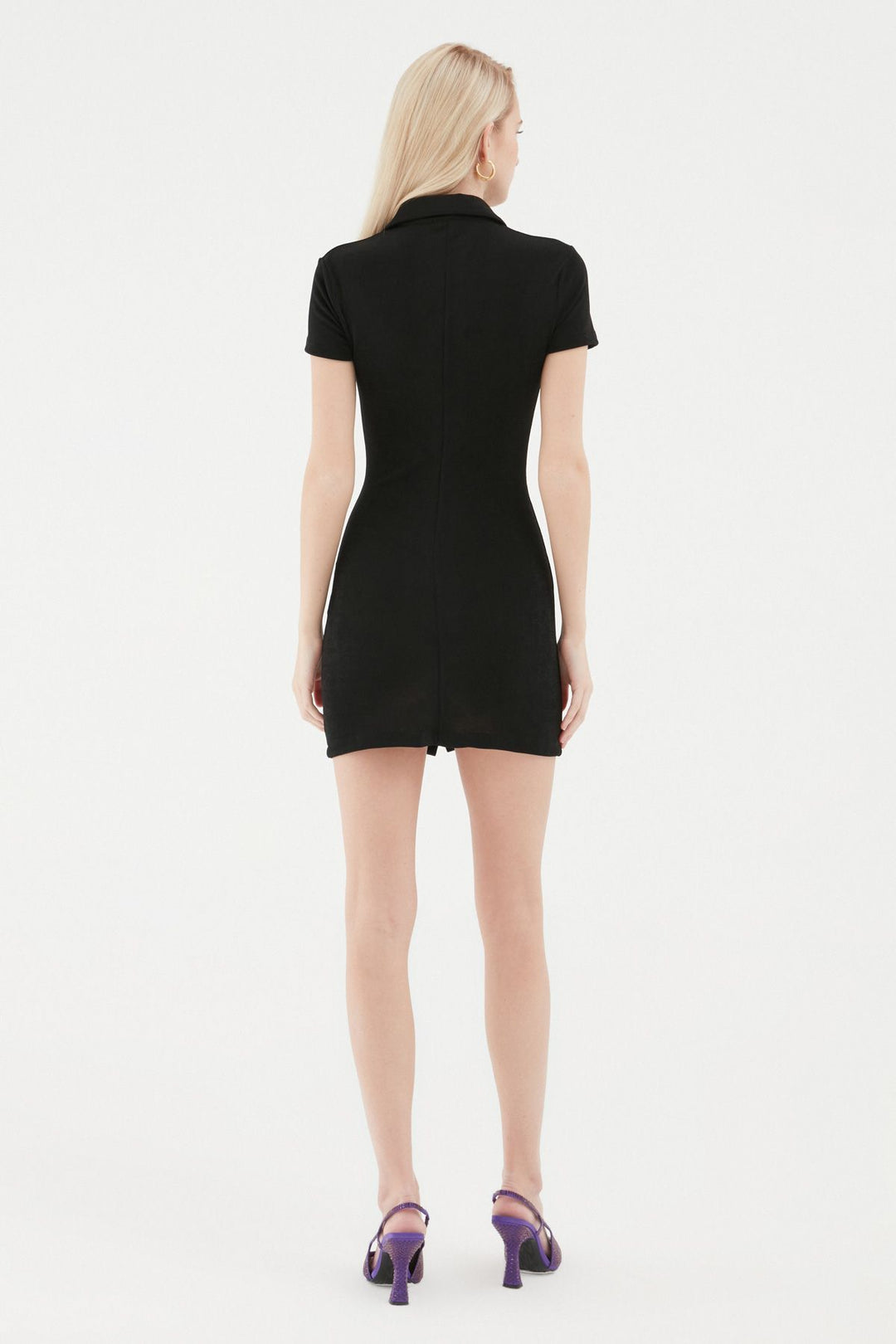 Buttoned Pleated Dress Black