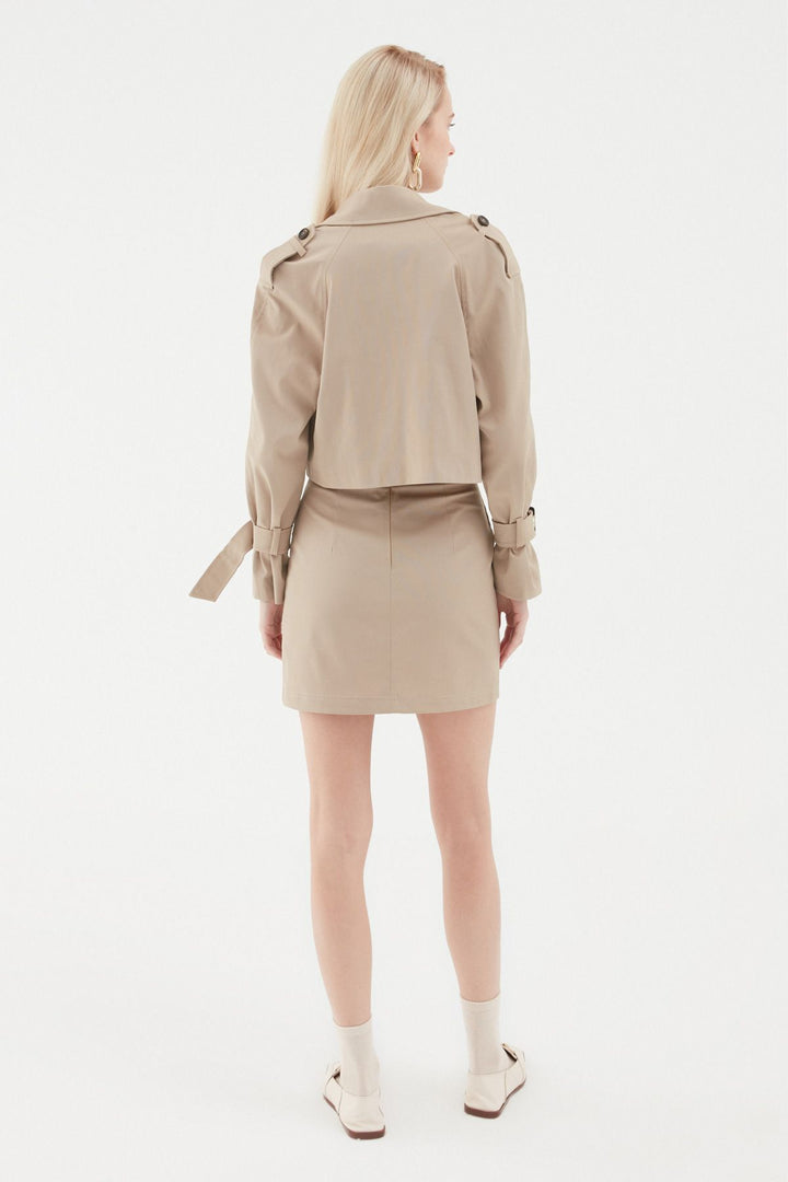 Kemerli Mevsimlik Ceket Bej