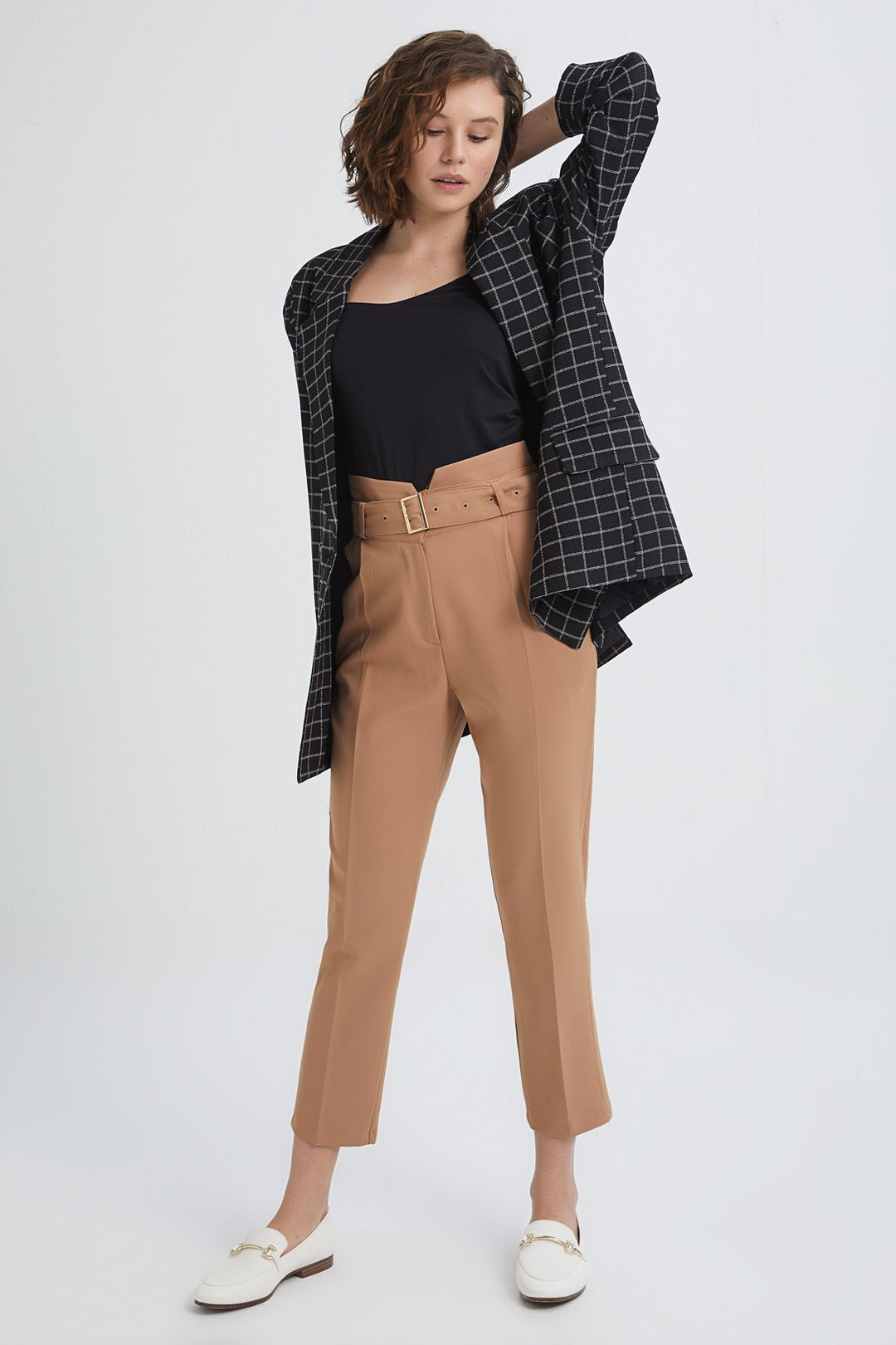 Checkered Oversize Blazer Jacket Black