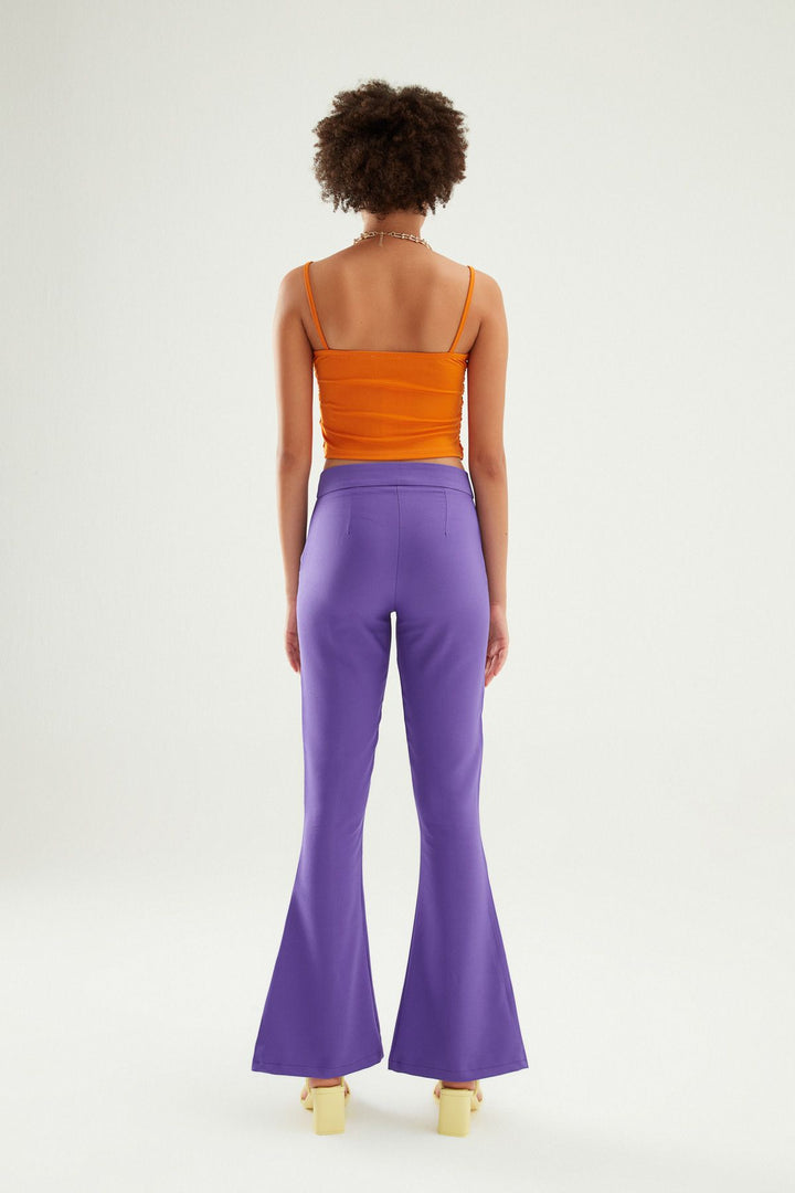 İspanyol Paça Yüksek Bel Pantolon Mor