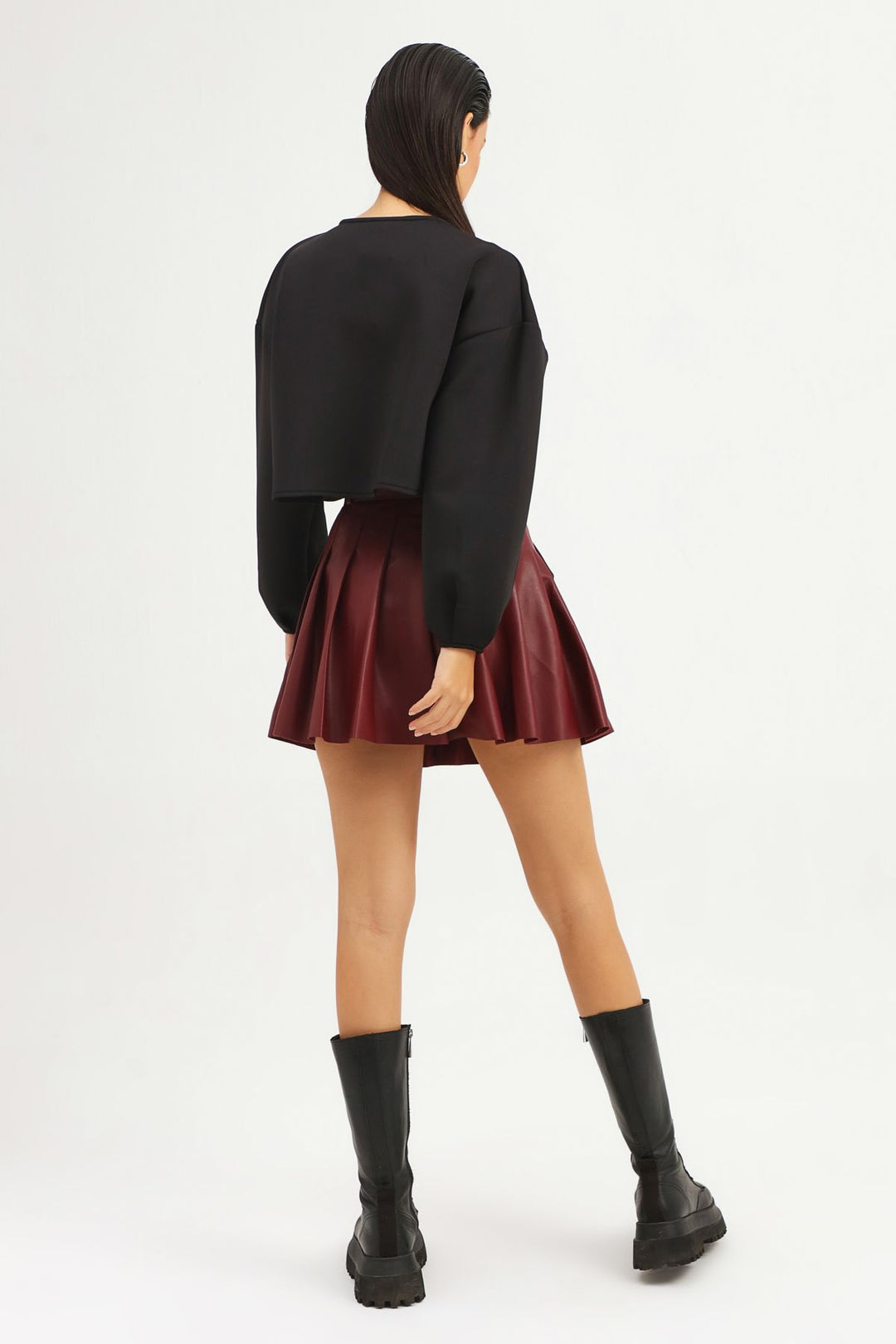 Dalgıç Kumaş Crop Sweatshirt Siyah