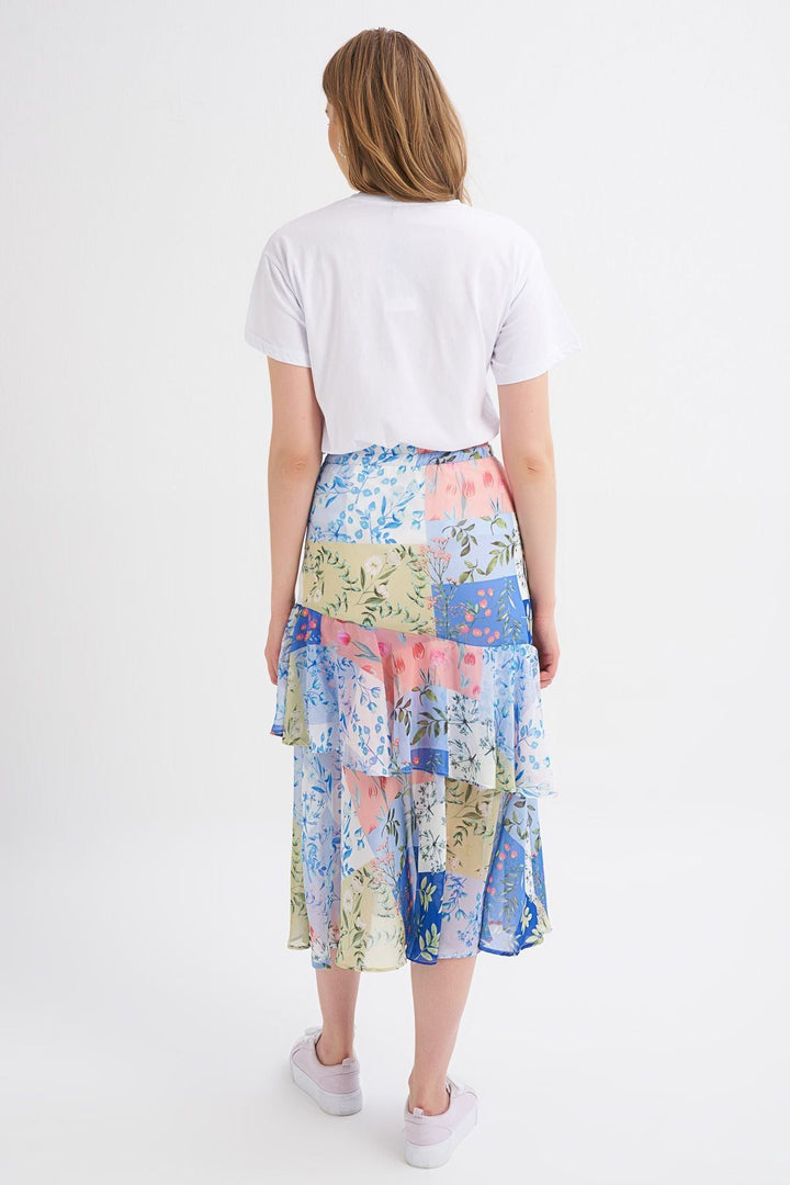 Patterned Ruffle Skirt Indigo