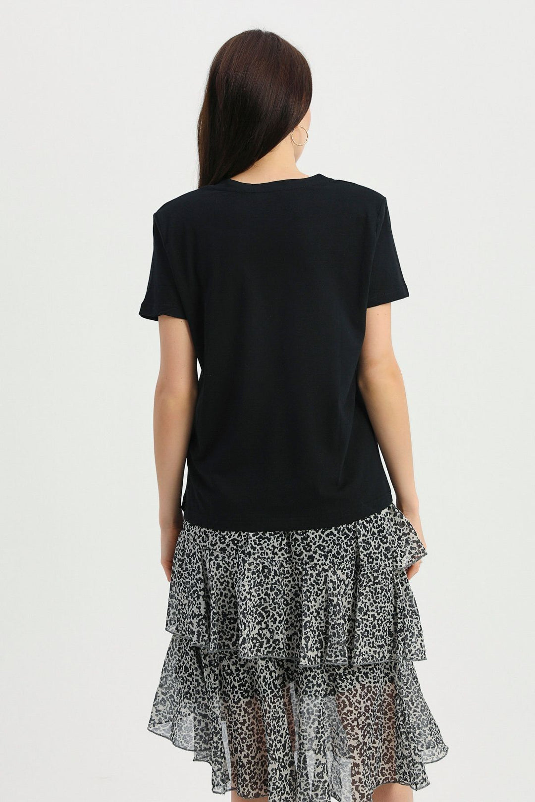 Vatkalı V Yaka Tişört Siyah