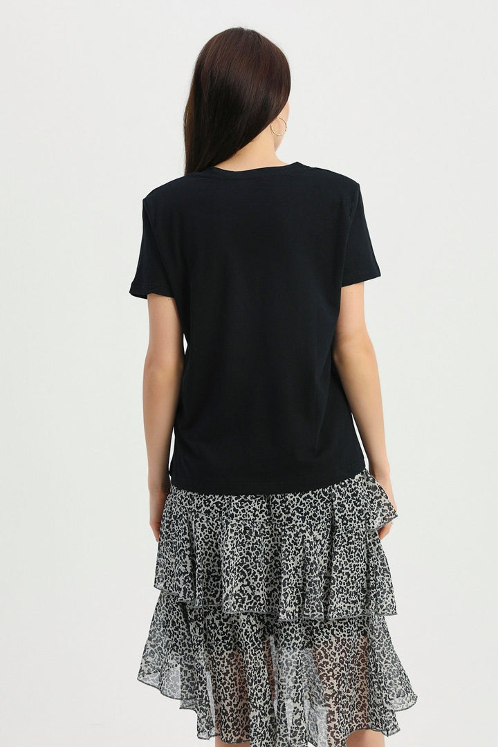 Vatkalı V Yaka Tişört Siyah