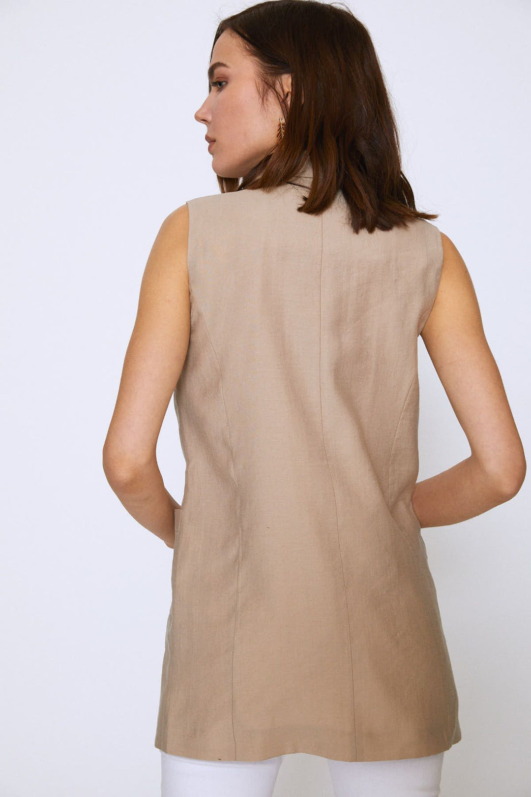 Double Breasted Pocket Sleeveless Jacket Stone