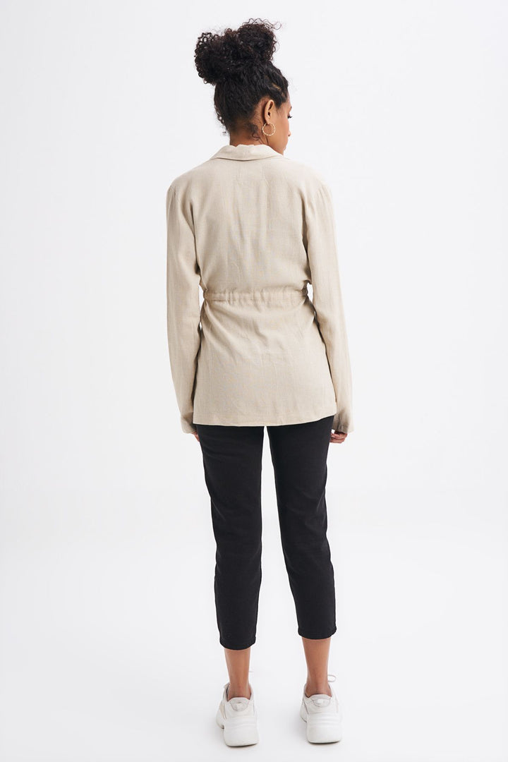 Waist Belted Linen Jacket Beige