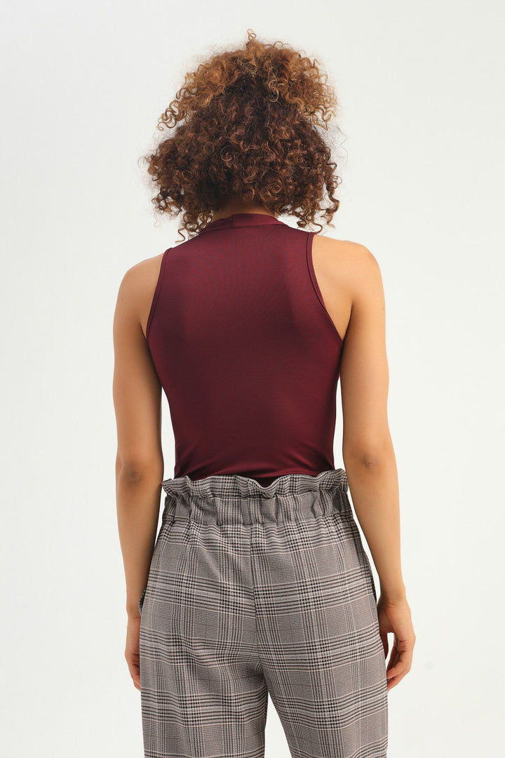 V Neck Bodysuit Claret Red