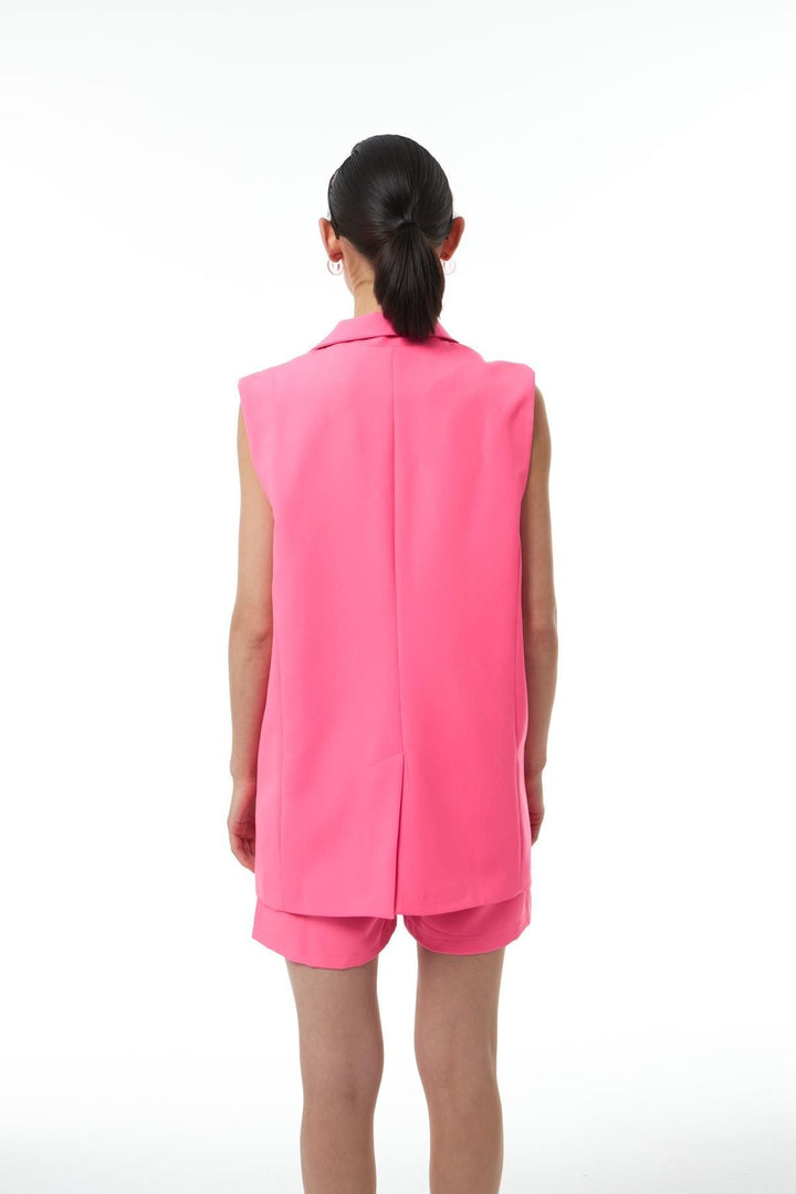 Kruvaze Yelek Ceket Neon Pembe