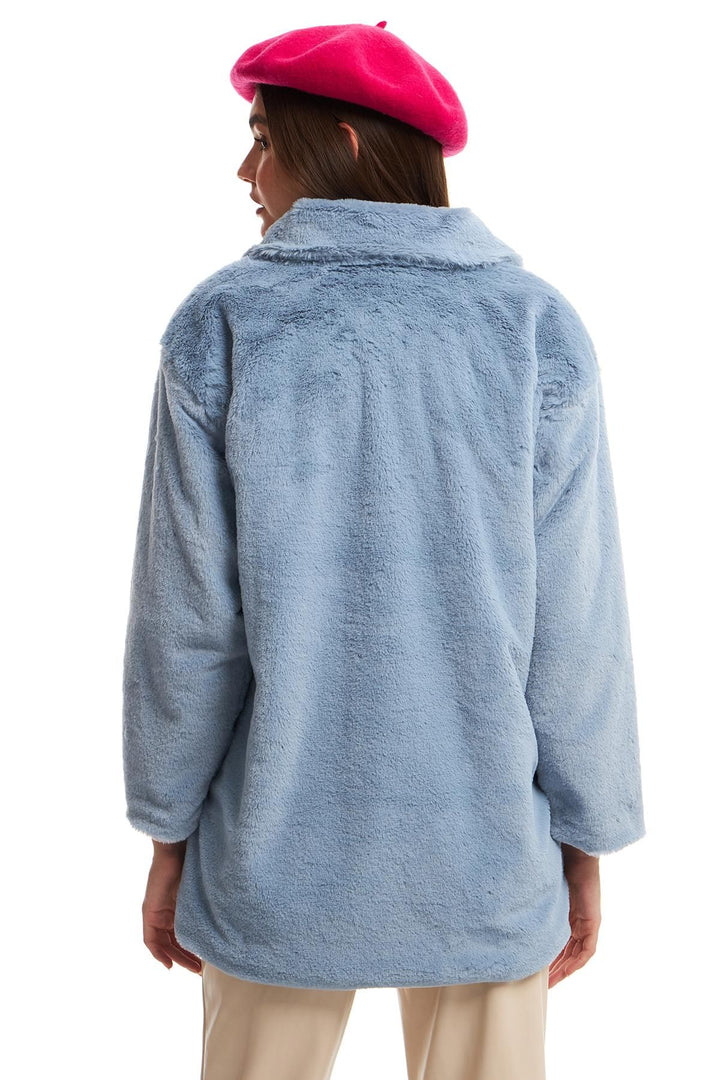 Cepli Peluş Mont Mavi