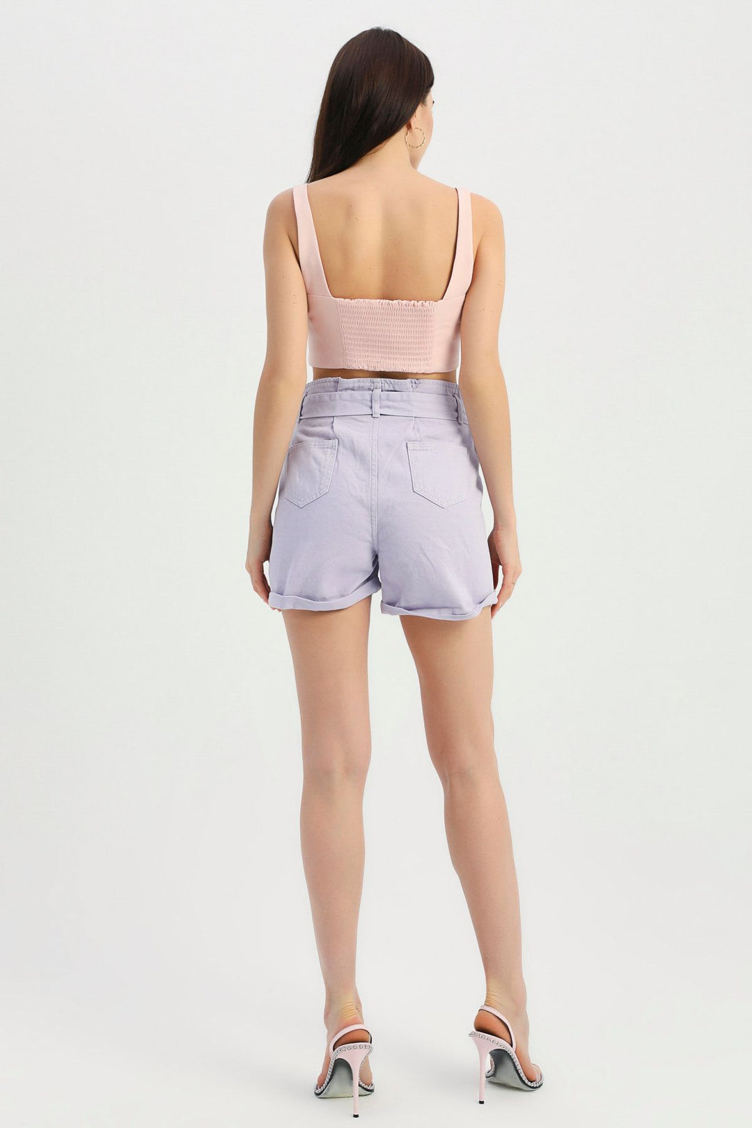 Kemerli Kot Şort Lila