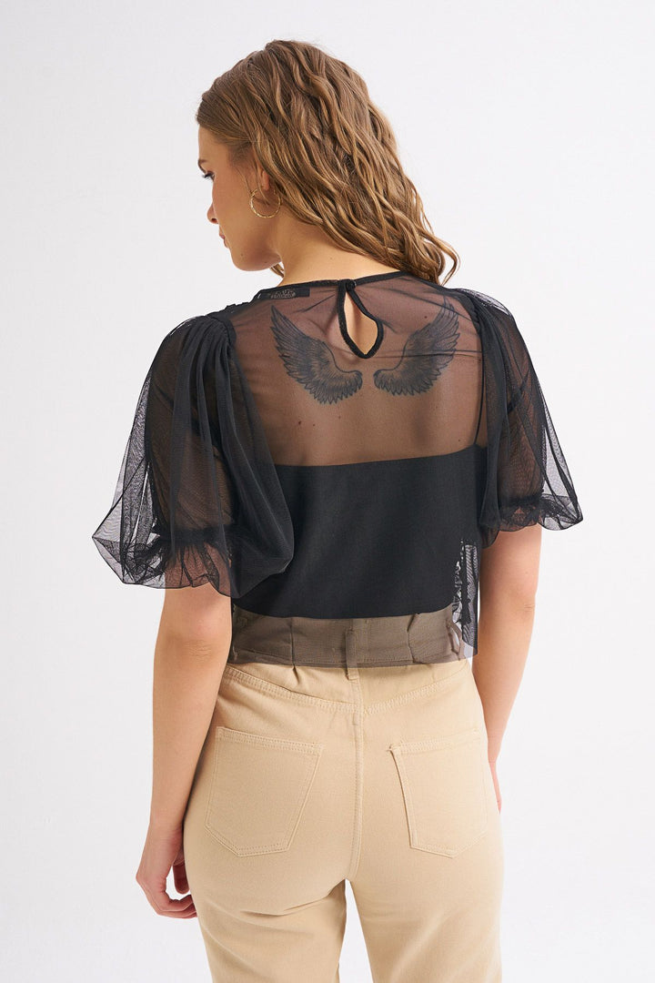 Balloon Sleeve Gippie Tulle Ice Black