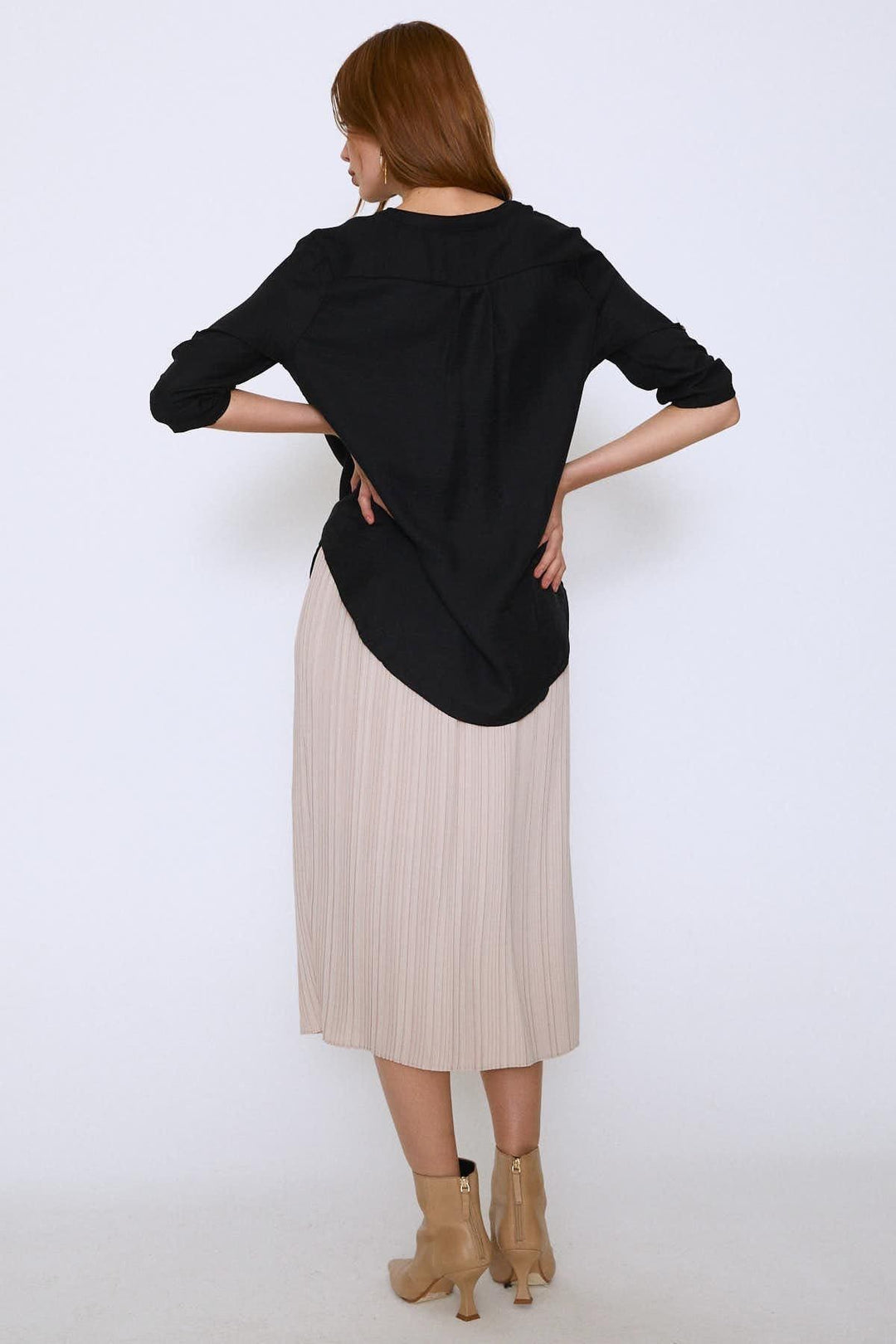 Judge Collar Three Quarter Sleeve Blouse Black