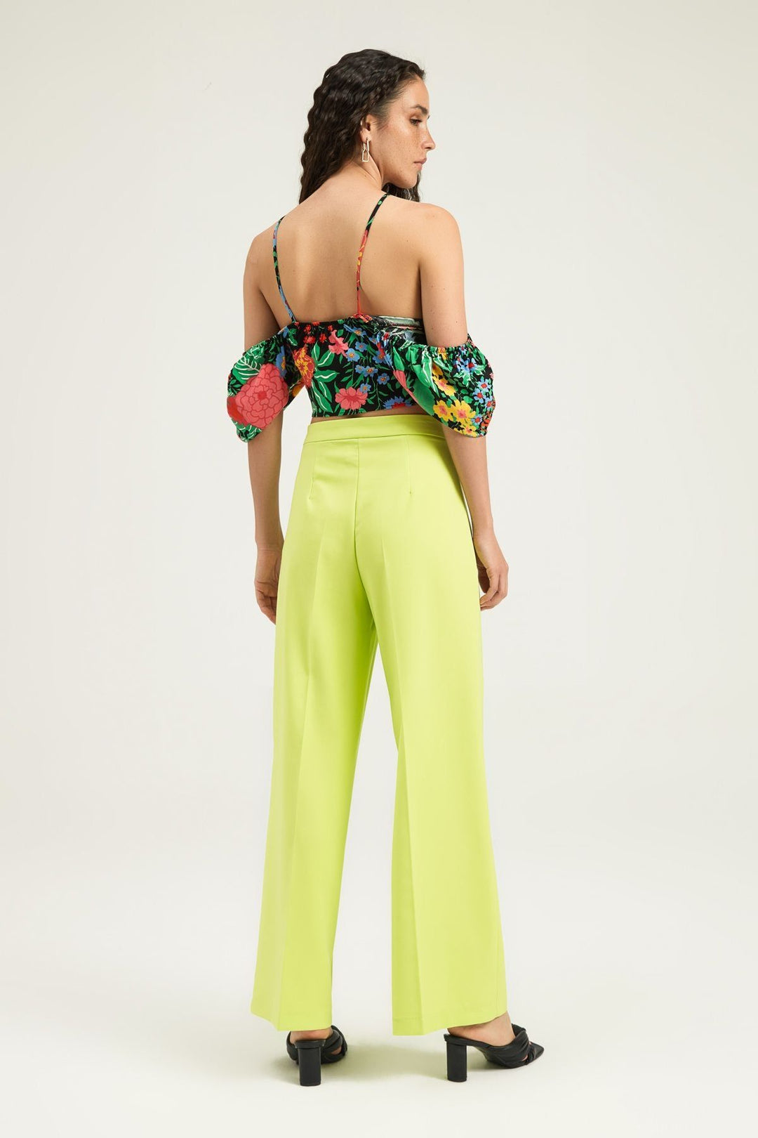 Pile Detaylı Palazzo Pantolon Açık Yeşil