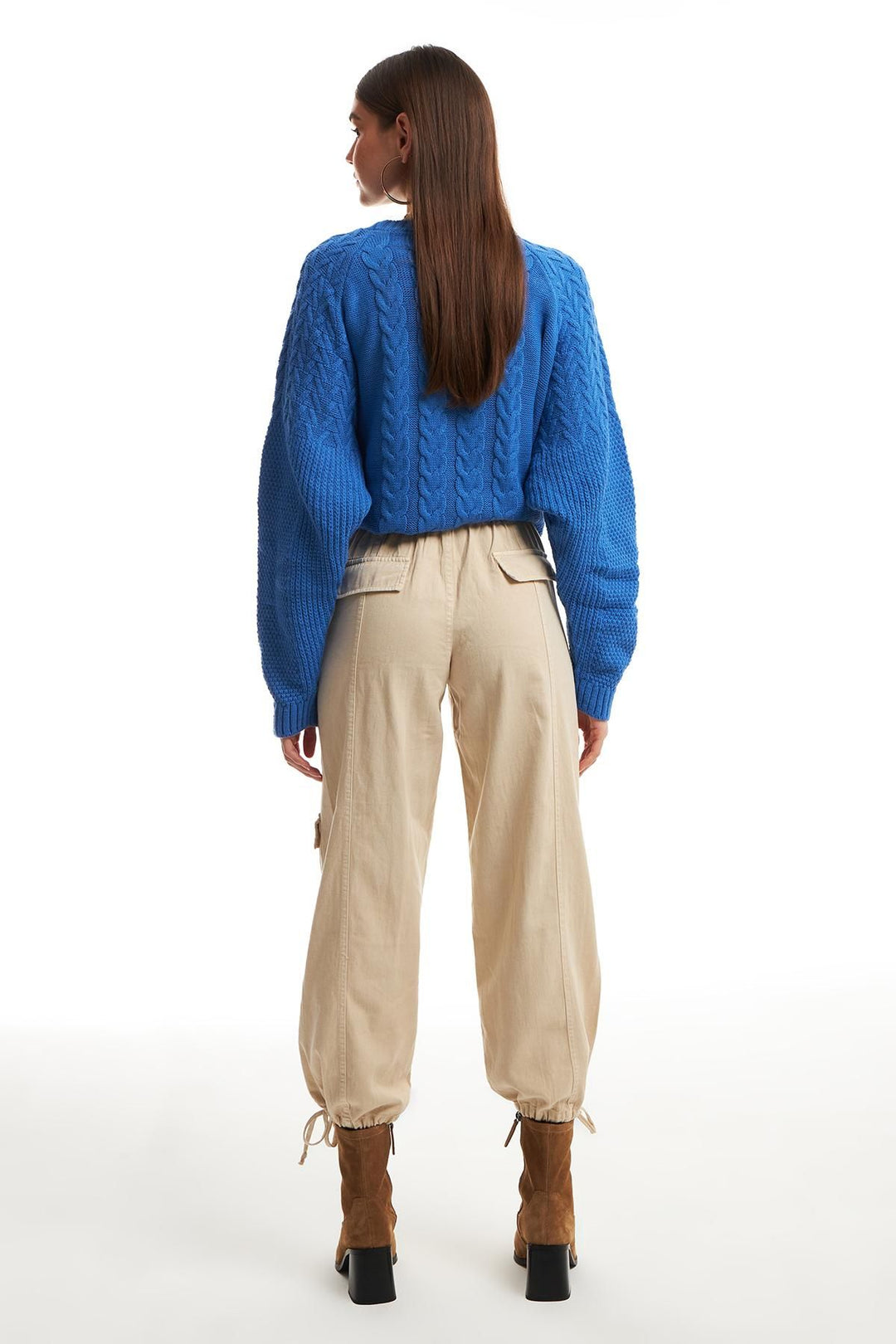 Paçası Lastikli Kargo Pantolon Bej