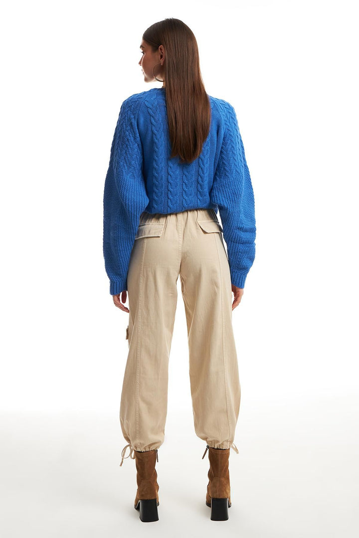 Paçası Lastikli Kargo Pantolon Bej