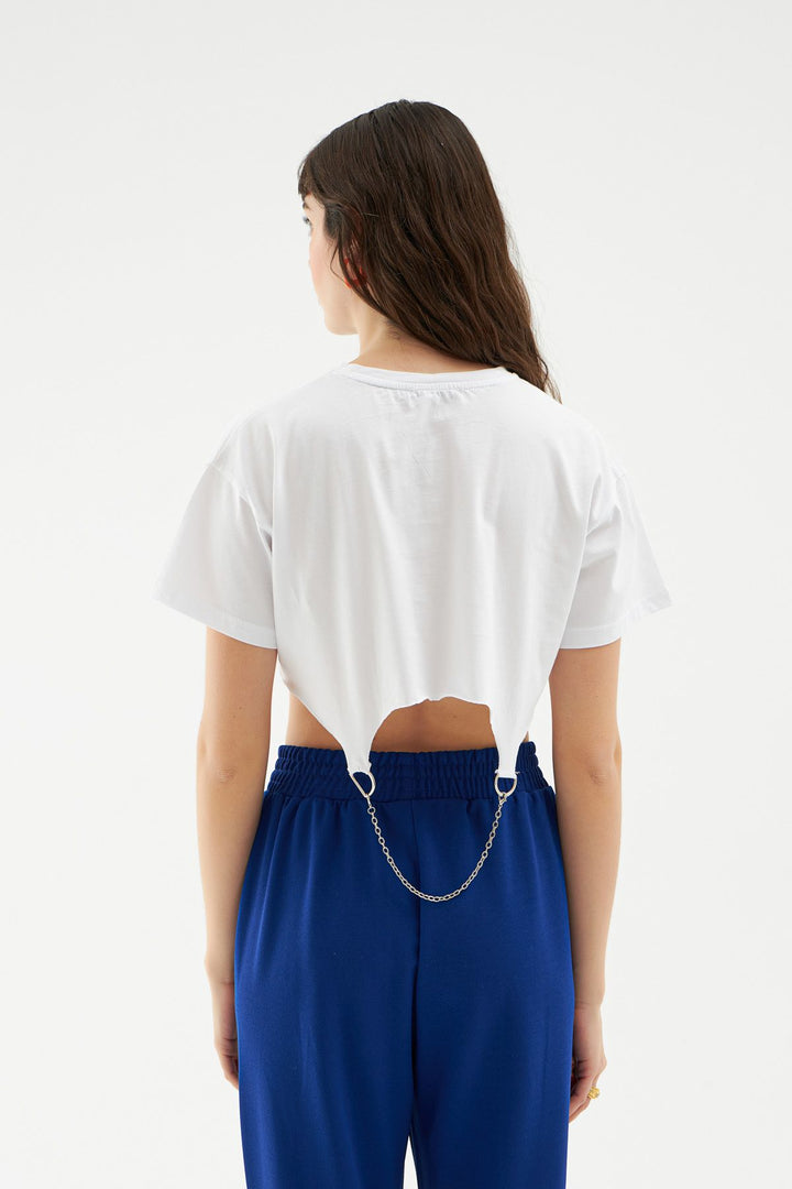 Chain Detailed Crop T-Shirt White