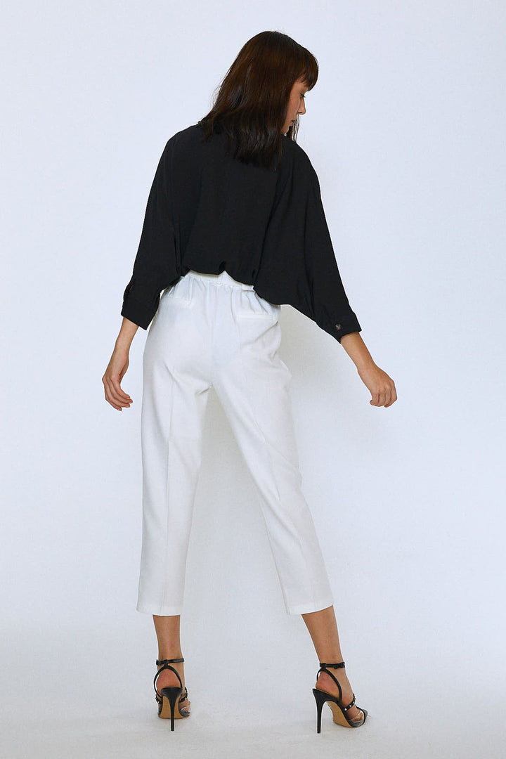 Waist Belted Fabric Trousers Ecru