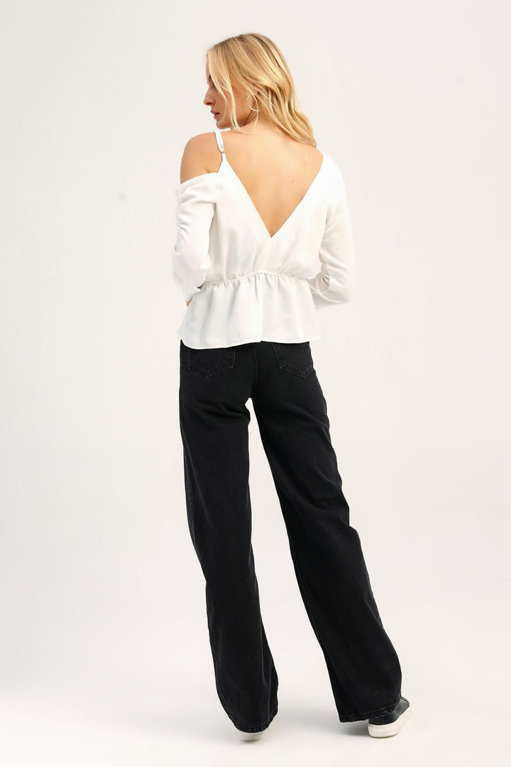 Tek Omuz Kruvaze Bluz Ekru