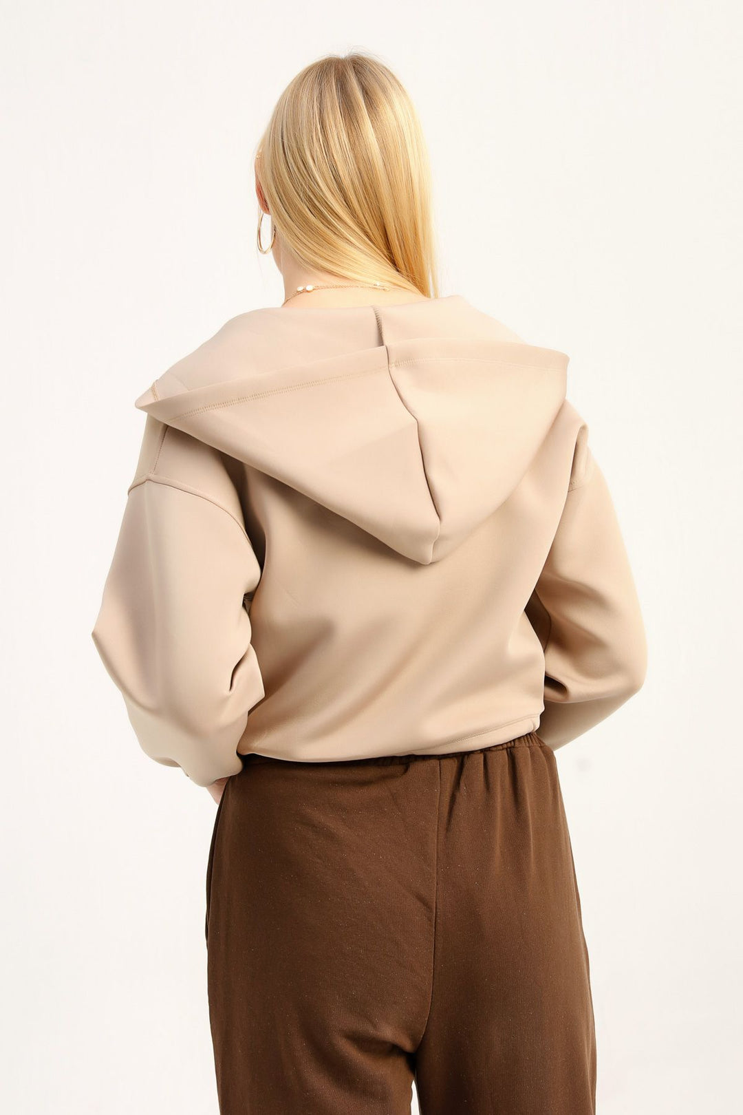 Dalgıç Kumaş Kapüşonlu Sweatshirt Vizon