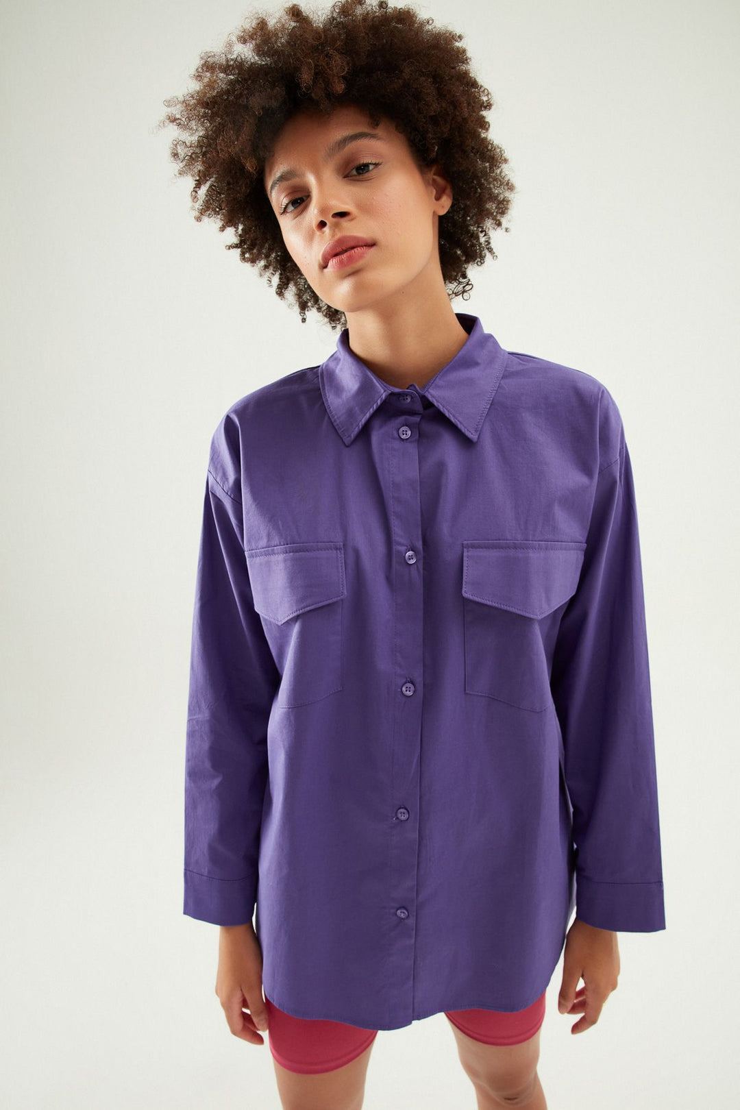 Sırt Dekolteli Oversize Gömlek Mor
