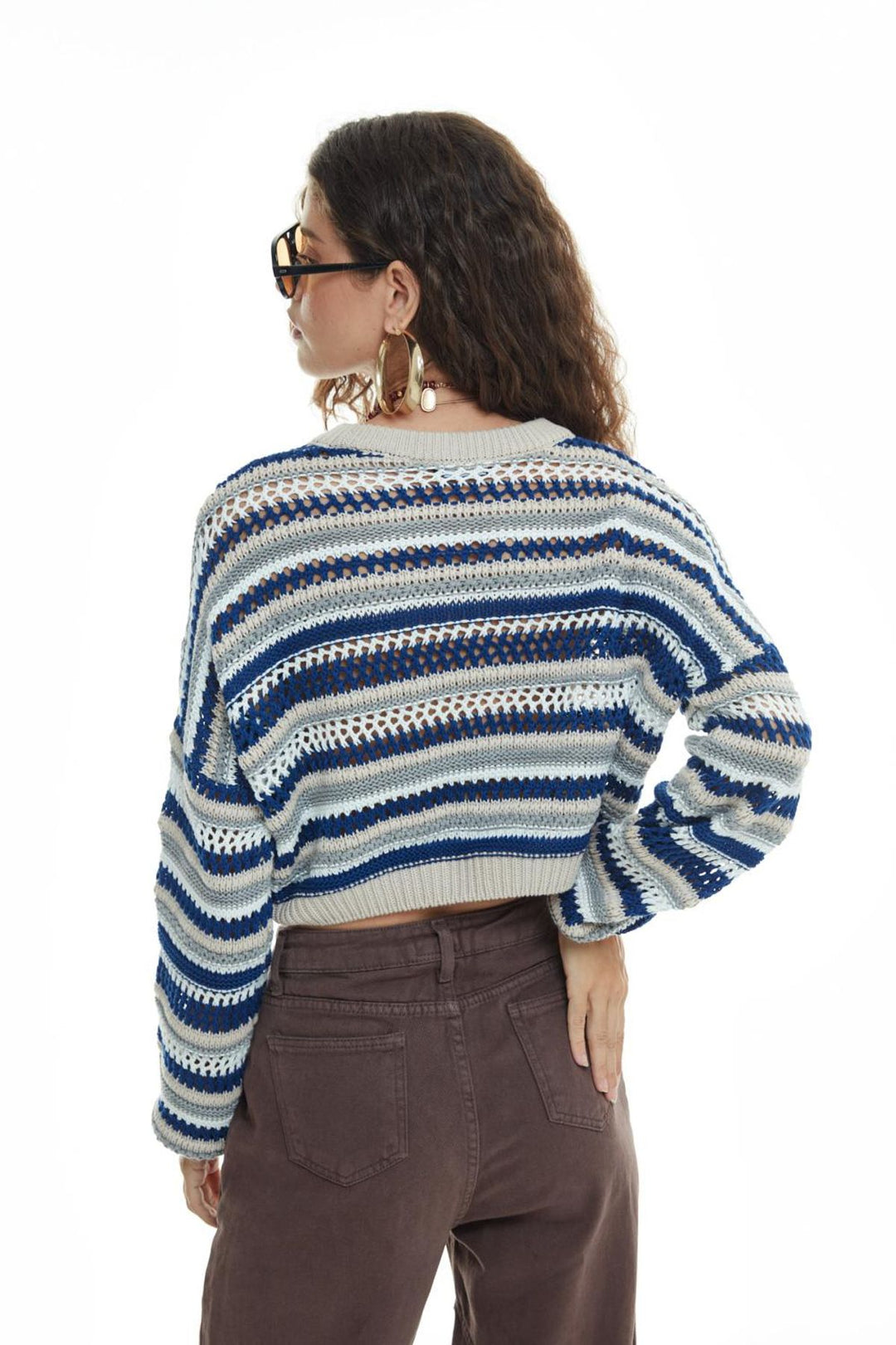 Perforated Crop Sweater Blue