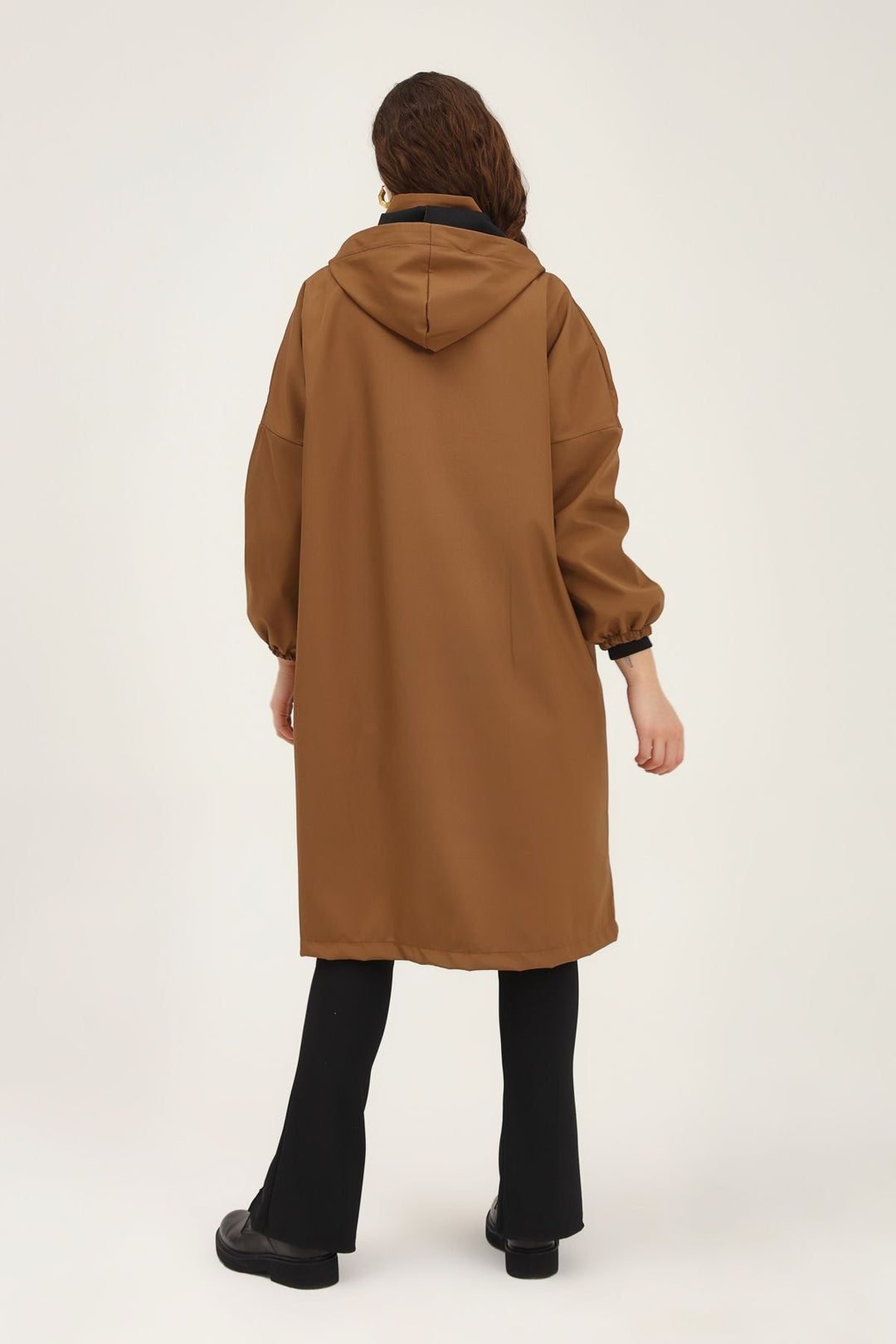 Oversize Hooded Trench Coat Brown