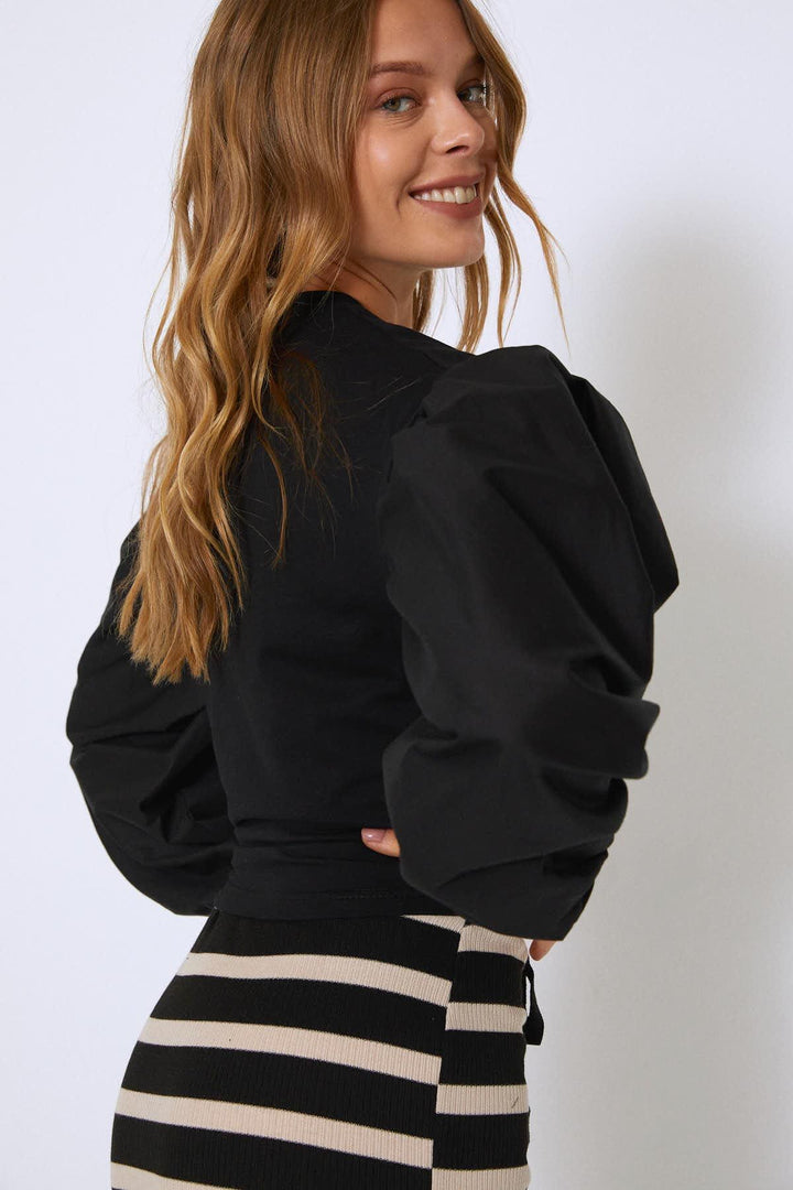Balloon Embroidered Front Sleeve Sweatshirt Black