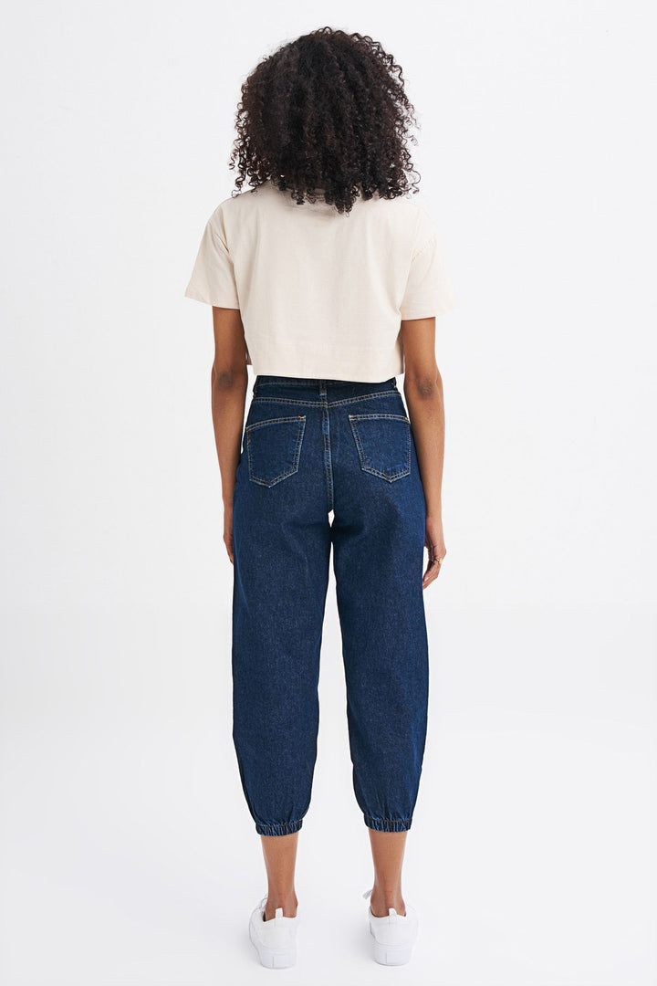 Paçası Lastikli Slouchy Pantolon Koyu Mavi