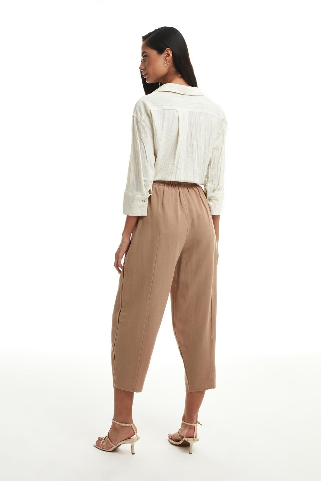 Beli Lastikli Keten Pantolon Vizon