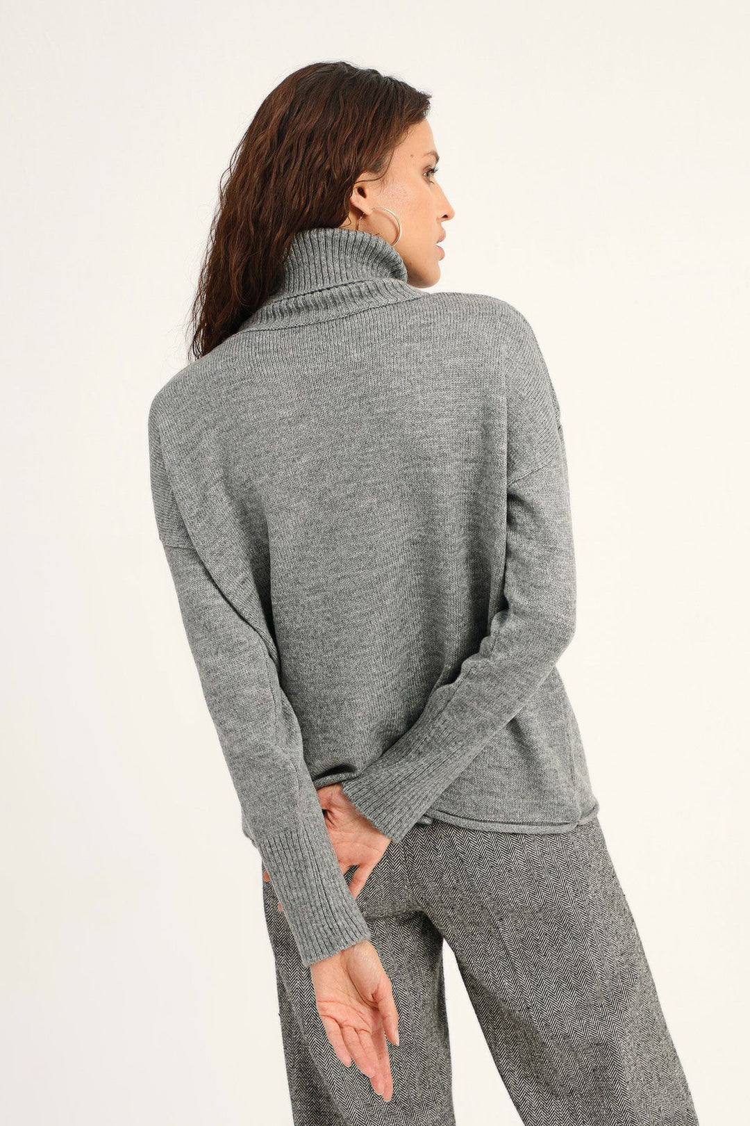 Turtleneck Loose Sweater Gray