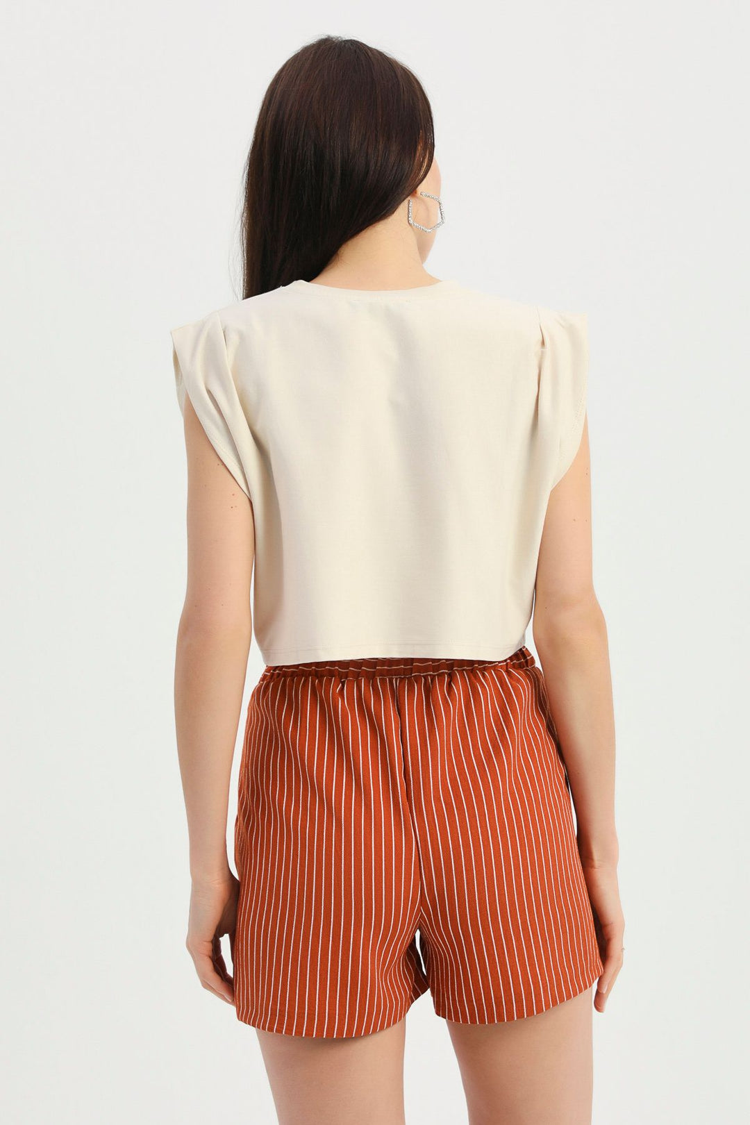 Crop Tişört Açık Bej