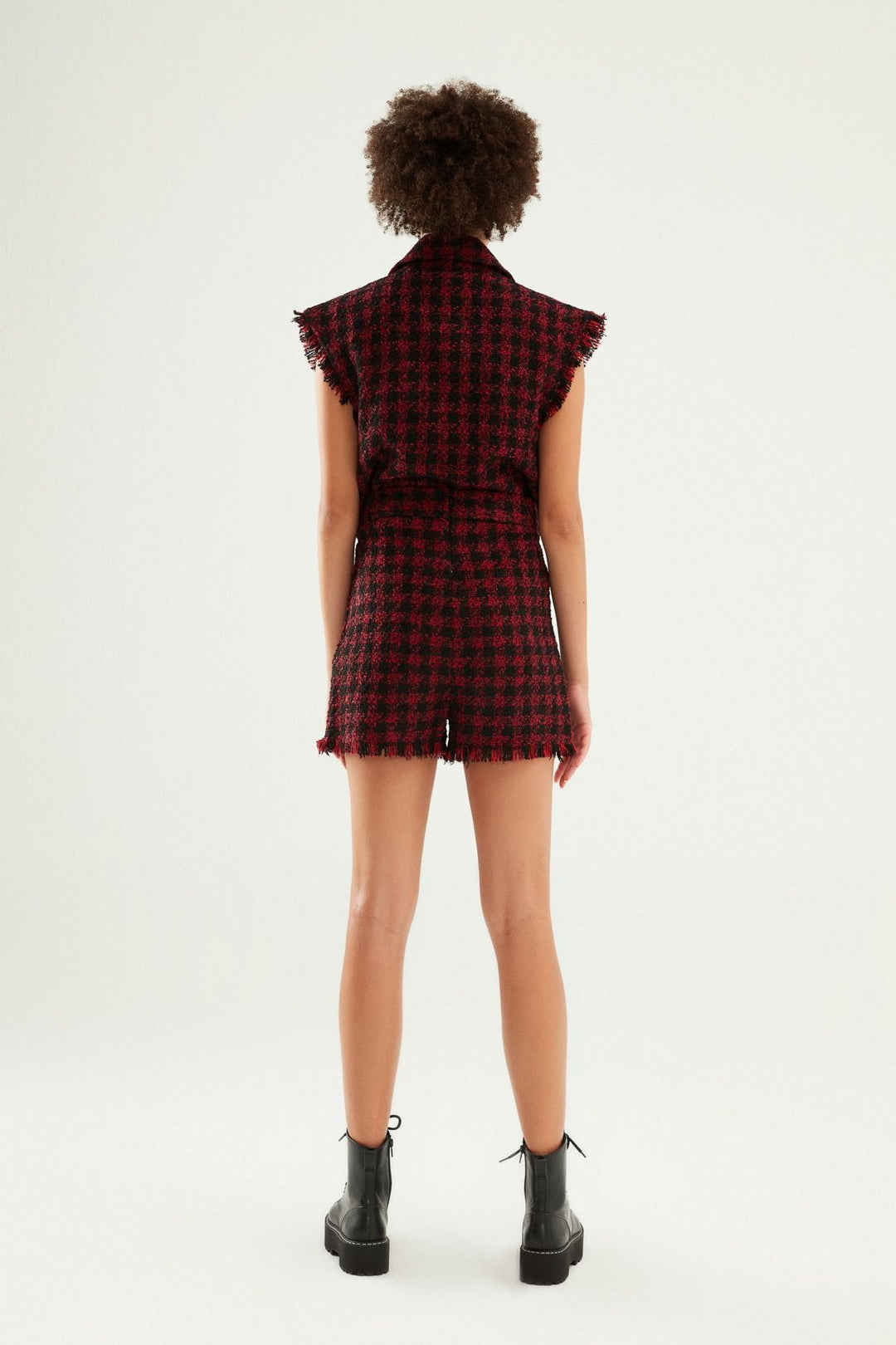 Çizgili Tüvit Şort Kırmızı