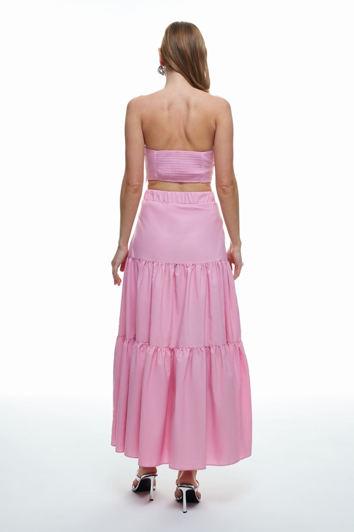 High Waist Long Skirt Pink