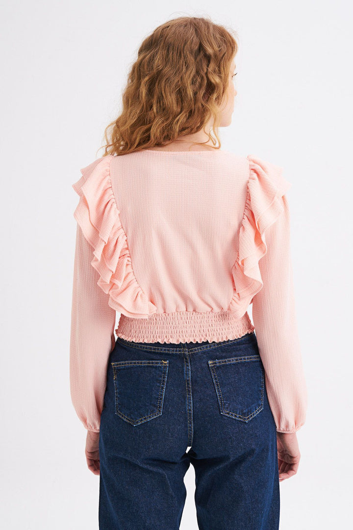 Frilled Crop Blouse With Waist Gipey Powder