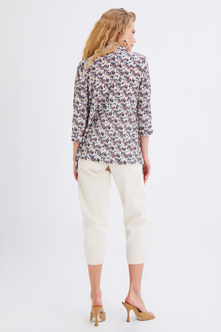 Çiçek Desenli Uzun Şal Yaka Ceket Siyah