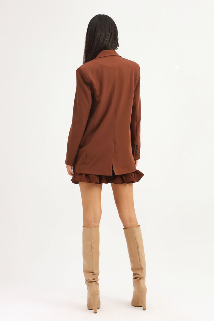 Single Button Blazer Jacket Dark Brown