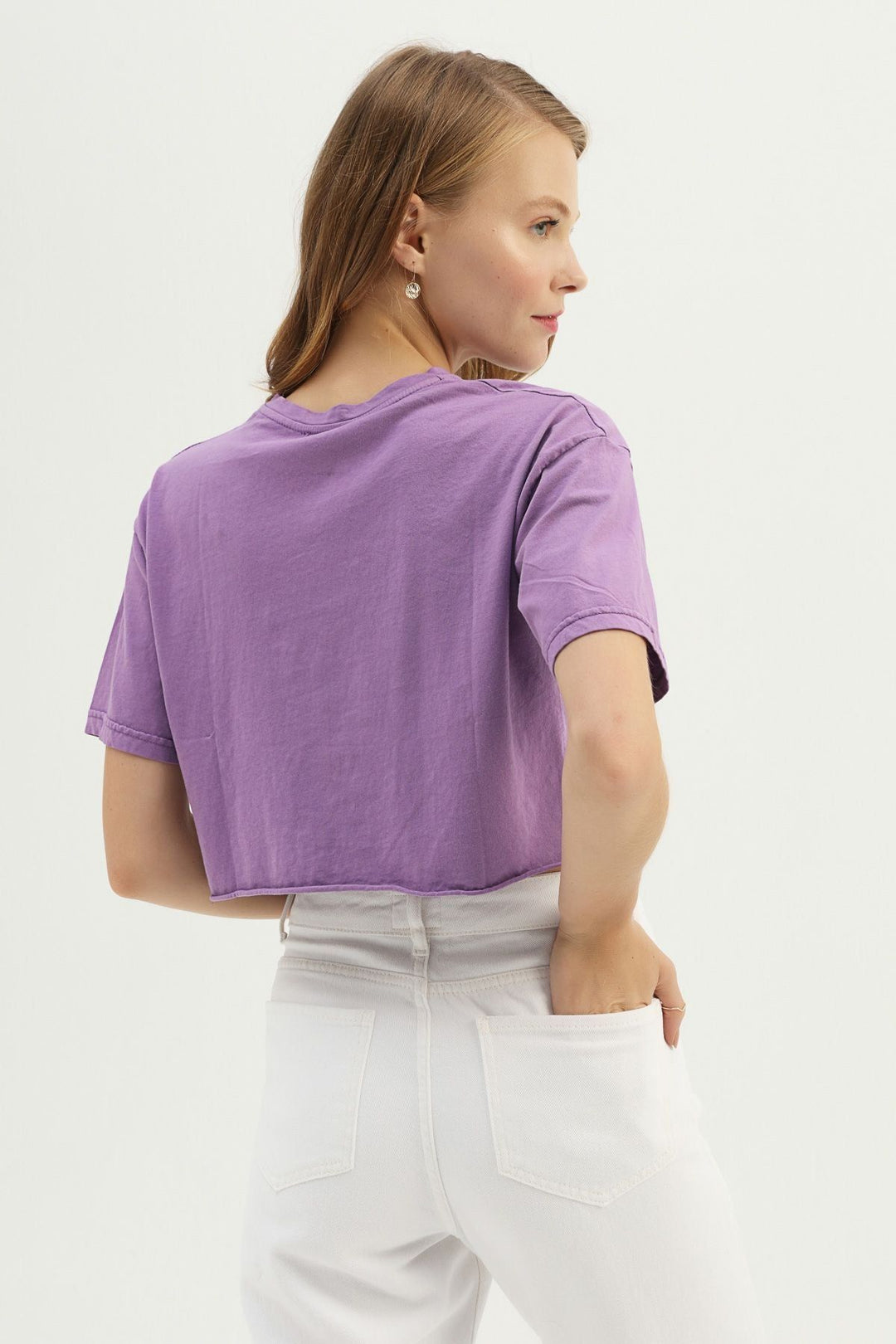 Bağlamalı Crop Tişört Mor