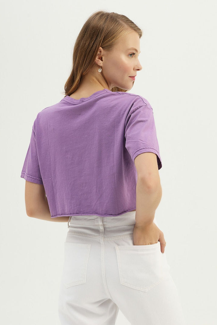 Bağlamalı Crop Tişört Mor